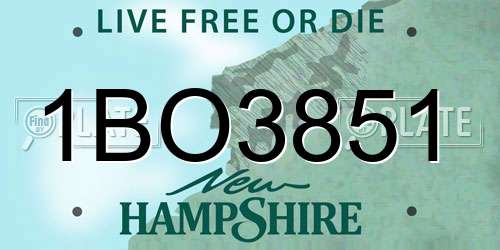 1BO3851 New Hampshire License Plate