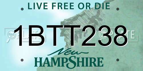 1BTT238 New Hampshire License Plate
