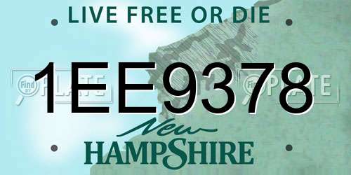 1EE9378 New Hampshire License Plate