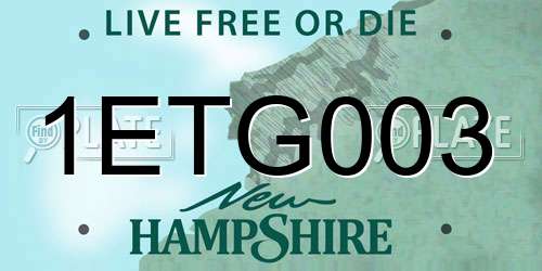 1ETG003 New Hampshire License Plate