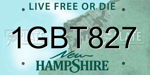 1GBT827 New Hampshire License Plate