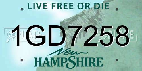 1GD7258 New Hampshire License Plate