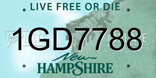 1GD7788 New Hampshire License Plate