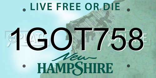 1GOT758 New Hampshire License Plate