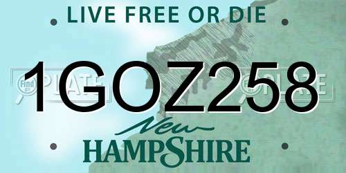 1GOZ258 New Hampshire License Plate