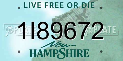 1I89672 New Hampshire License Plate
