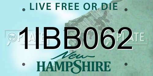 1IBB062 New Hampshire License Plate