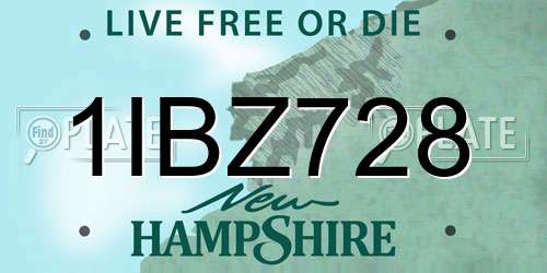 1IBZ728 New Hampshire License Plate
