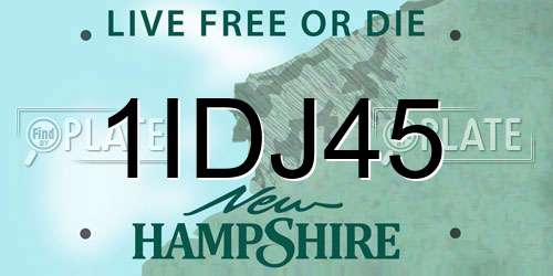 1IDJ45 New Hampshire License Plate