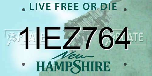 1IEZ764 New Hampshire License Plate