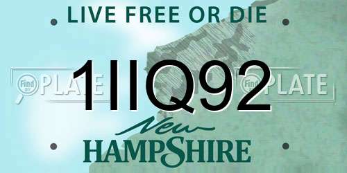 1IIQ92 New Hampshire License Plate