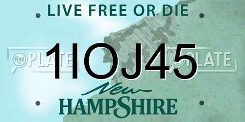 1IOJ45 New Hampshire License Plate