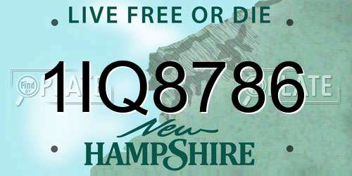 1IQ8786 New Hampshire License Plate