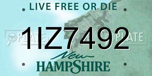 1IZ7492 New Hampshire License Plate