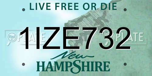 1IZE732 New Hampshire License Plate