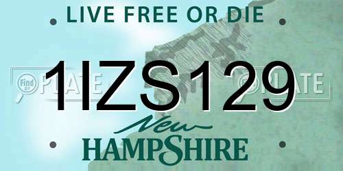 1IZS129 New Hampshire License Plate
