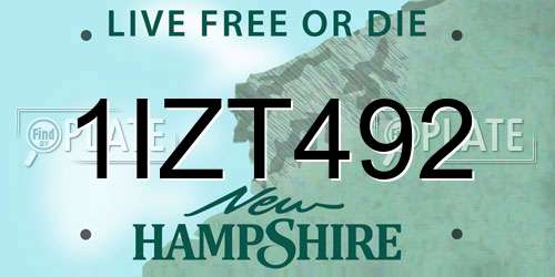 1IZT492 New Hampshire License Plate