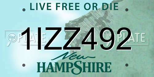 1IZZ492 New Hampshire License Plate