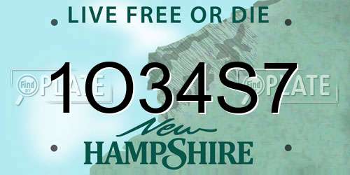 1O34S7 New Hampshire License Plate