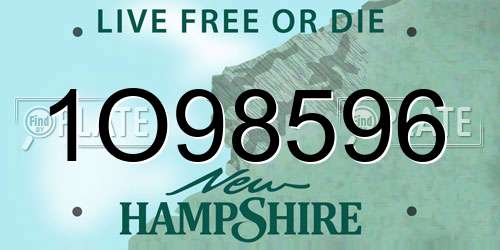 1O98596 New Hampshire License Plate
