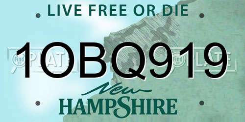 1OBQ919 New Hampshire License Plate