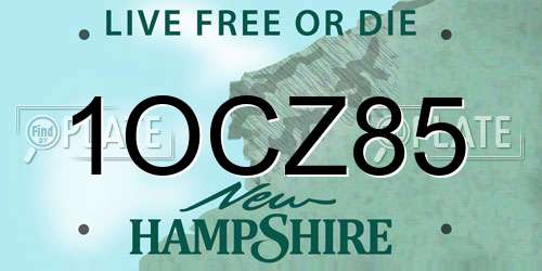 1OCZ85 New Hampshire License Plate
