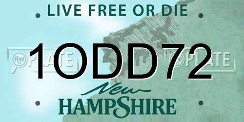1ODD72 New Hampshire License Plate
