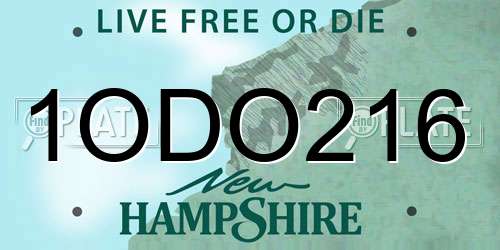 1ODO216 New Hampshire License Plate