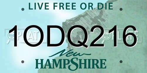 1ODQ216 New Hampshire License Plate