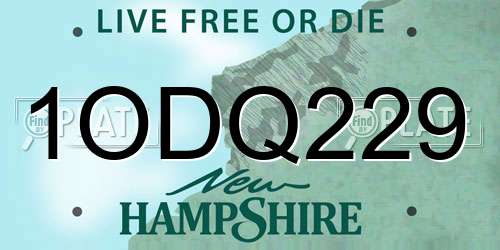 1ODQ229 New Hampshire License Plate