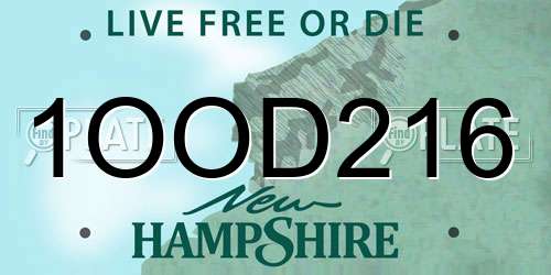 1OOD216 New Hampshire License Plate