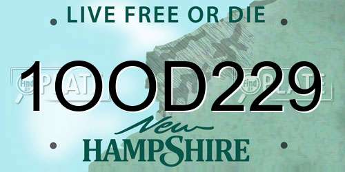 1OOD229 New Hampshire License Plate