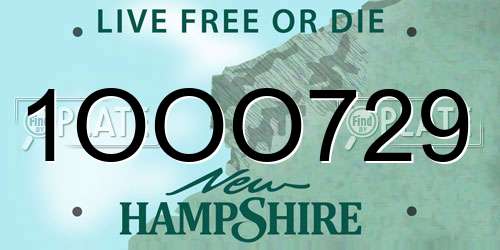 1OOO729 New Hampshire License Plate