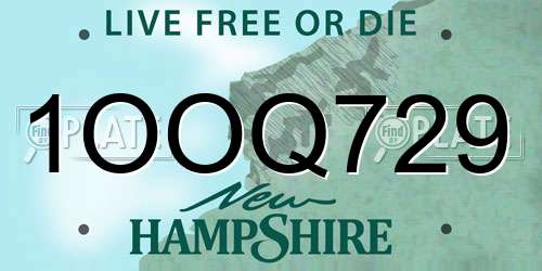 1OOQ729 New Hampshire License Plate