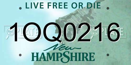 1OQ0216 New Hampshire License Plate