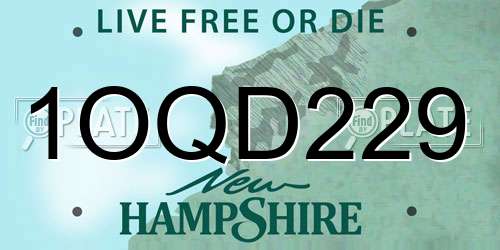 1OQD229 New Hampshire License Plate