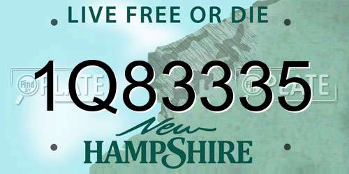 1Q83335 New Hampshire License Plate