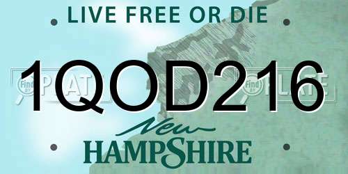 1QOD216 New Hampshire License Plate