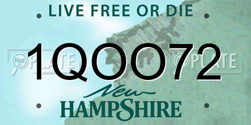 1QOO72 New Hampshire License Plate