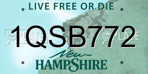 1QSB772 New Hampshire License Plate