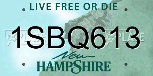 1SBQ613 New Hampshire License Plate