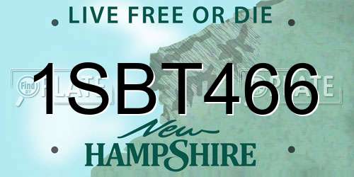 1SBT466 New Hampshire License Plate