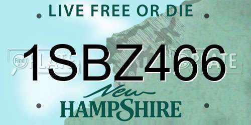1SBZ466 New Hampshire License Plate