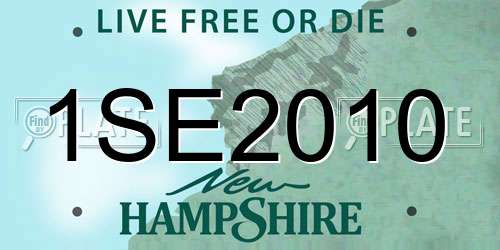1SE2010 New Hampshire License Plate