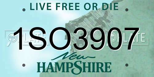1SO3907 New Hampshire License Plate