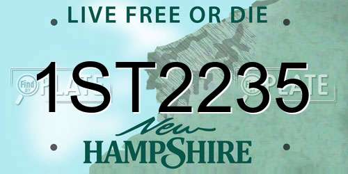 1ST2235 New Hampshire License Plate