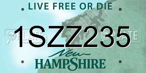 1SZZ235 New Hampshire License Plate