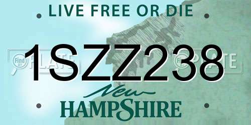 1SZZ238 New Hampshire License Plate