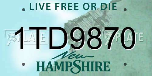 1TD9870 New Hampshire License Plate