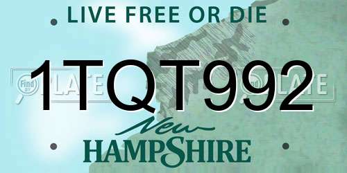 1TQT992 New Hampshire License Plate